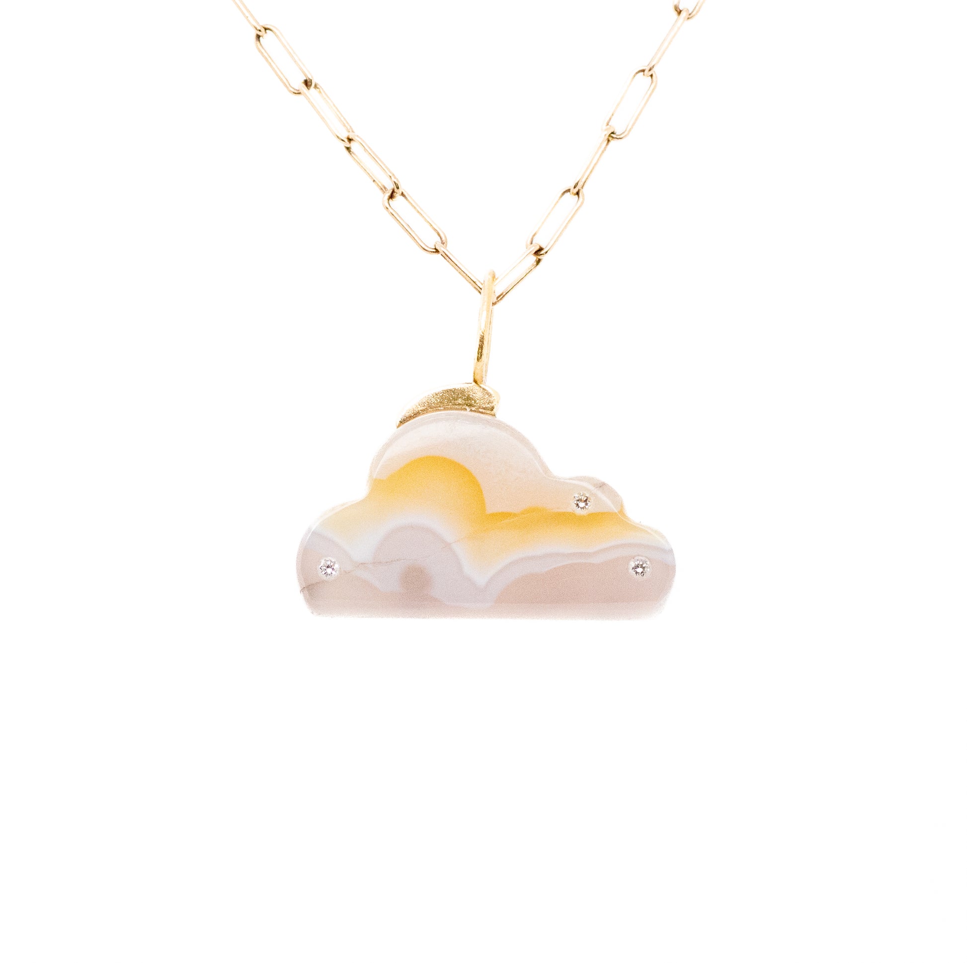 agate cloud charm with diamonds, gold bail