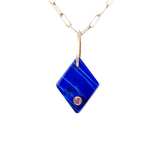 Lapis and tourmaline gold diamond charm