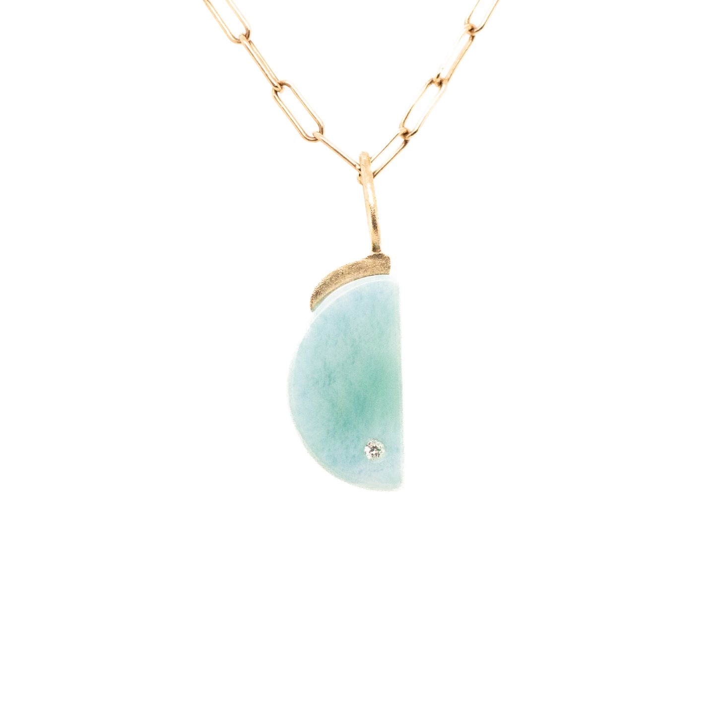 Larimar and diamond moon charm 14k gold
