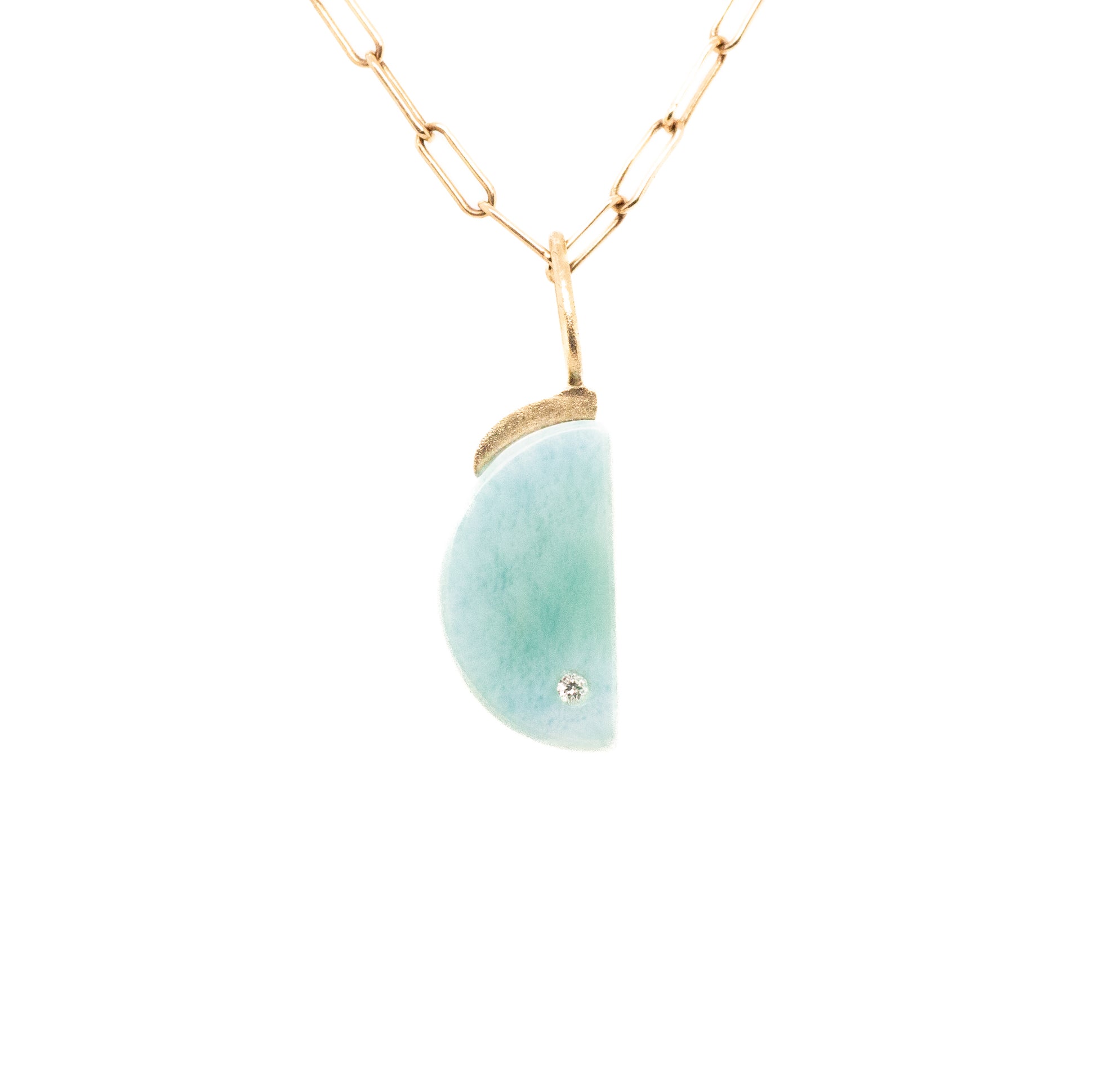 Larimar and diamond moon charm 14k gold