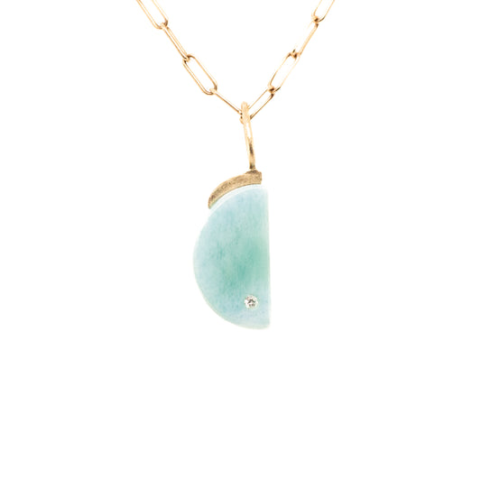 Larimar and diamond moon charm 14k gold
