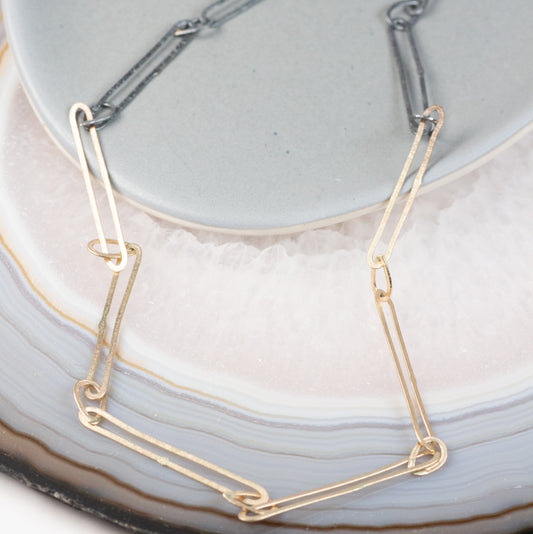 Mixed Metals Elongated Gold Paperclip Link Chain Necklace