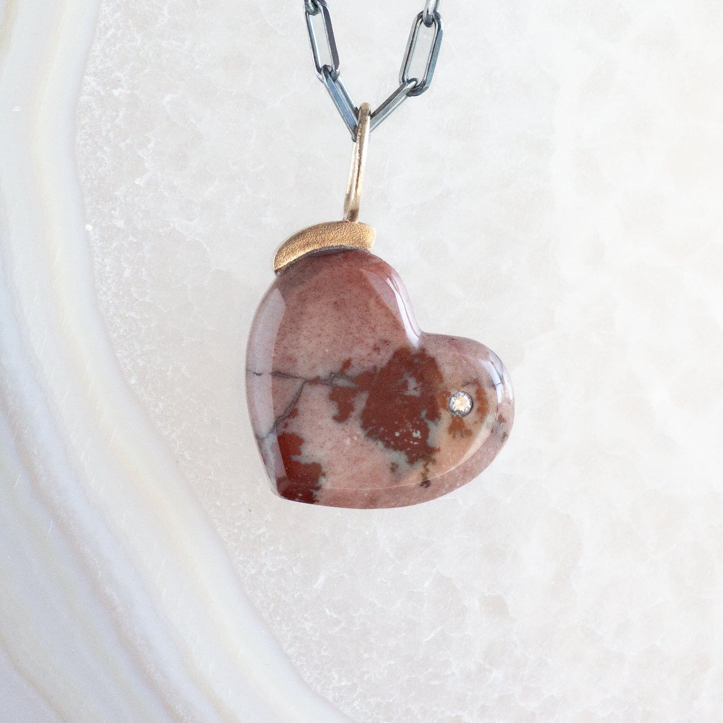 Owyhee Dendritic Jasper and Diamond Gold Heart Charm