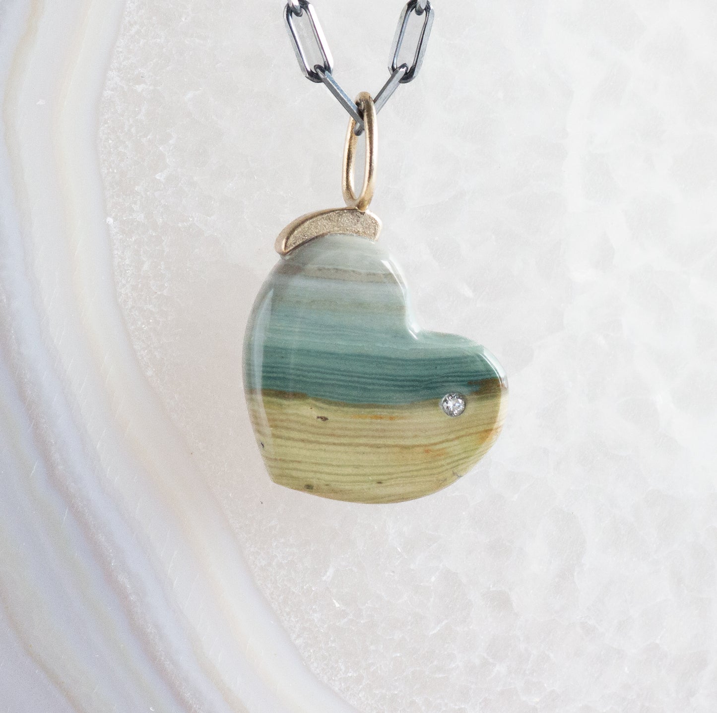 Gary Green Jasper and Diamond Gold Heart Charm