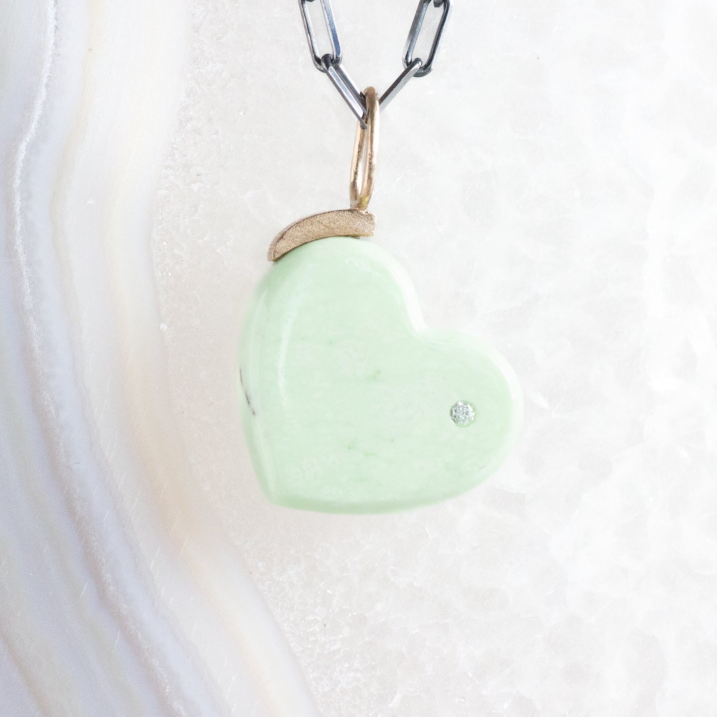 Lemon Chrysoprase and Diamond Gold Heart Charm