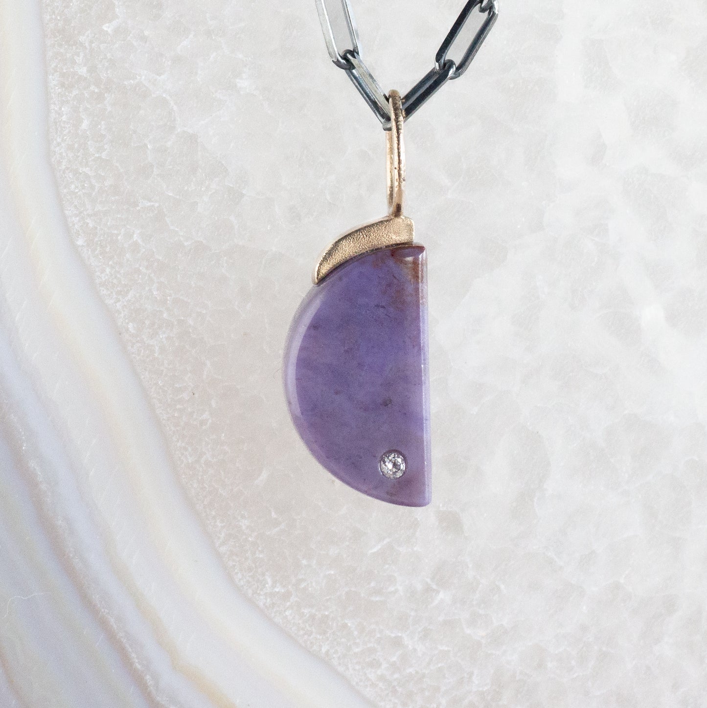 Purple Jade and Diamond Gold Moon Charm