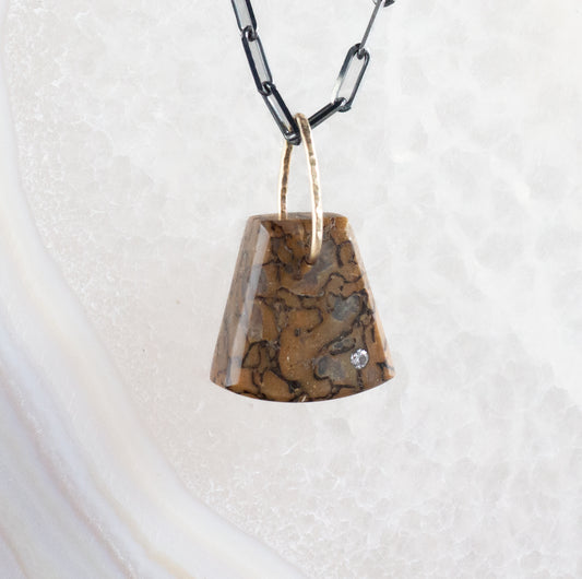 Brown Dinosaur Bone and Diamond Gold Pebble Charm