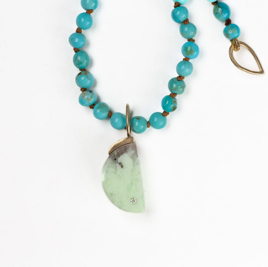 Hand Knotted Turquoise and Gold Necklace