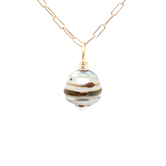 Tahitian diamonds gold pearl charm