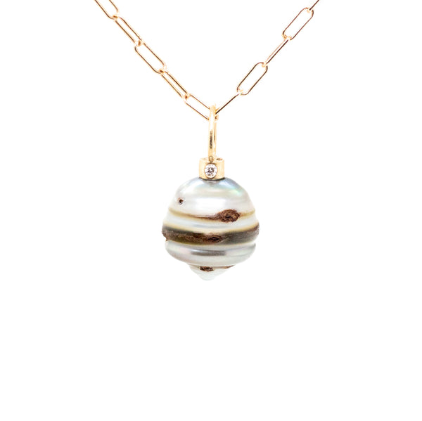 Mocha and White Tahitian Pearl and Diamonds Gold Charm