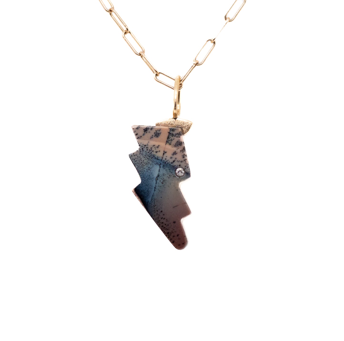 Mookatite Jasper and Diamond Gold Bolt Mini Charm