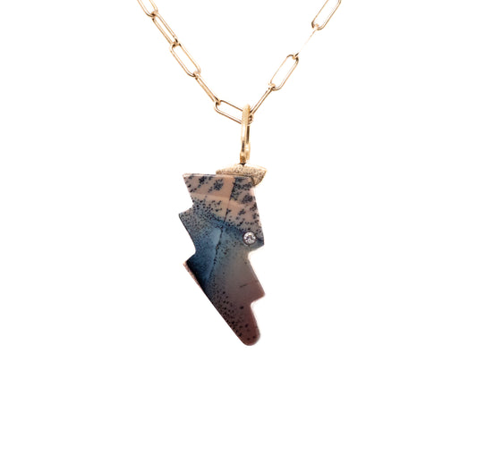 Mookatite Jasper and Diamond Gold Bolt Mini Charm