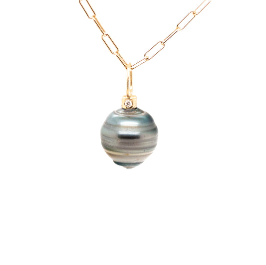Multi-Ring Grey and Tan Tahitian Pearl and Diamonds Gold Charm