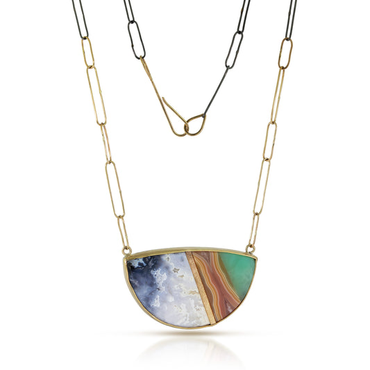 Agate and Chrysoprase Gold Inlay Necklace