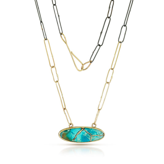 chrysocolla gold kintsugi necklace