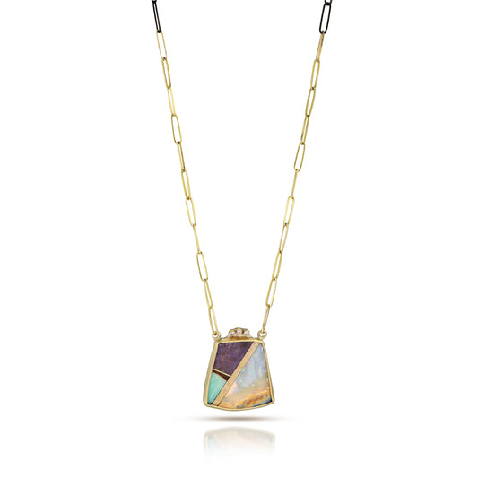 Ruby, Opal and Diamonds Gold Inlay Necklace