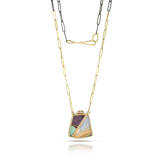 Ruby, Opal and Diamonds Gold Inlay Necklace