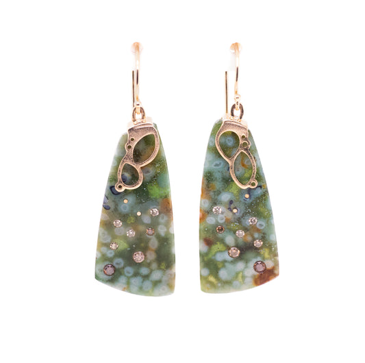 Ocean Jasper diamonds gold earrings
