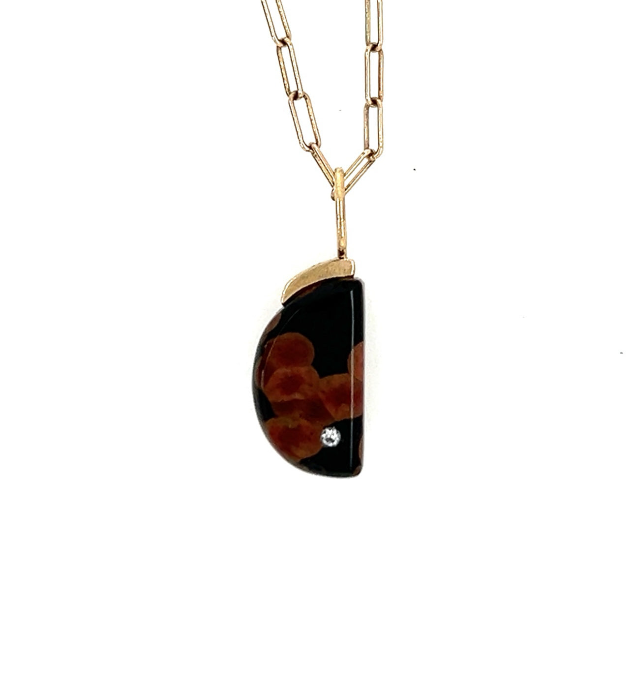 Peanut Obsidian and Diamond Gold Moon Charm