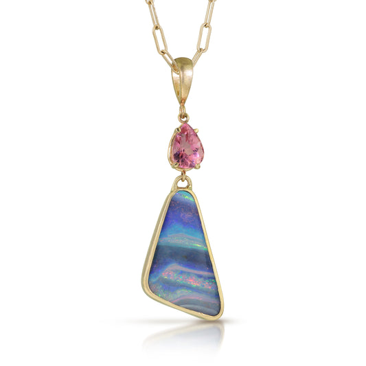 Opal and Pink Tourmaline Gold Pendant