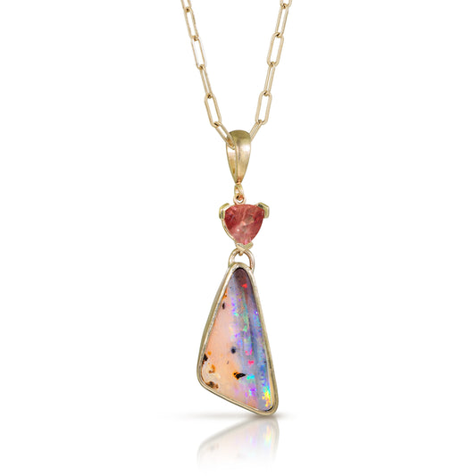 Opal and Bi-Color Sunstone Gold Pendant