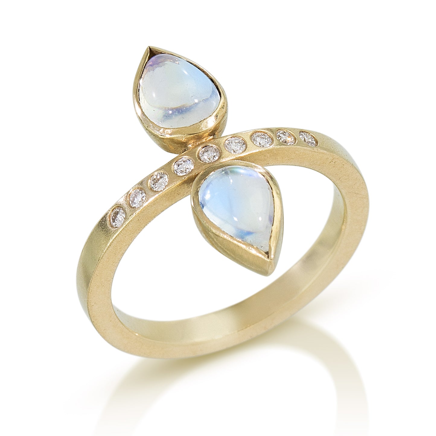 Double Pear Moonstone Gold Ring with Diamonds