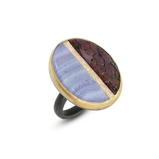 blue lace agate gold inlay ring