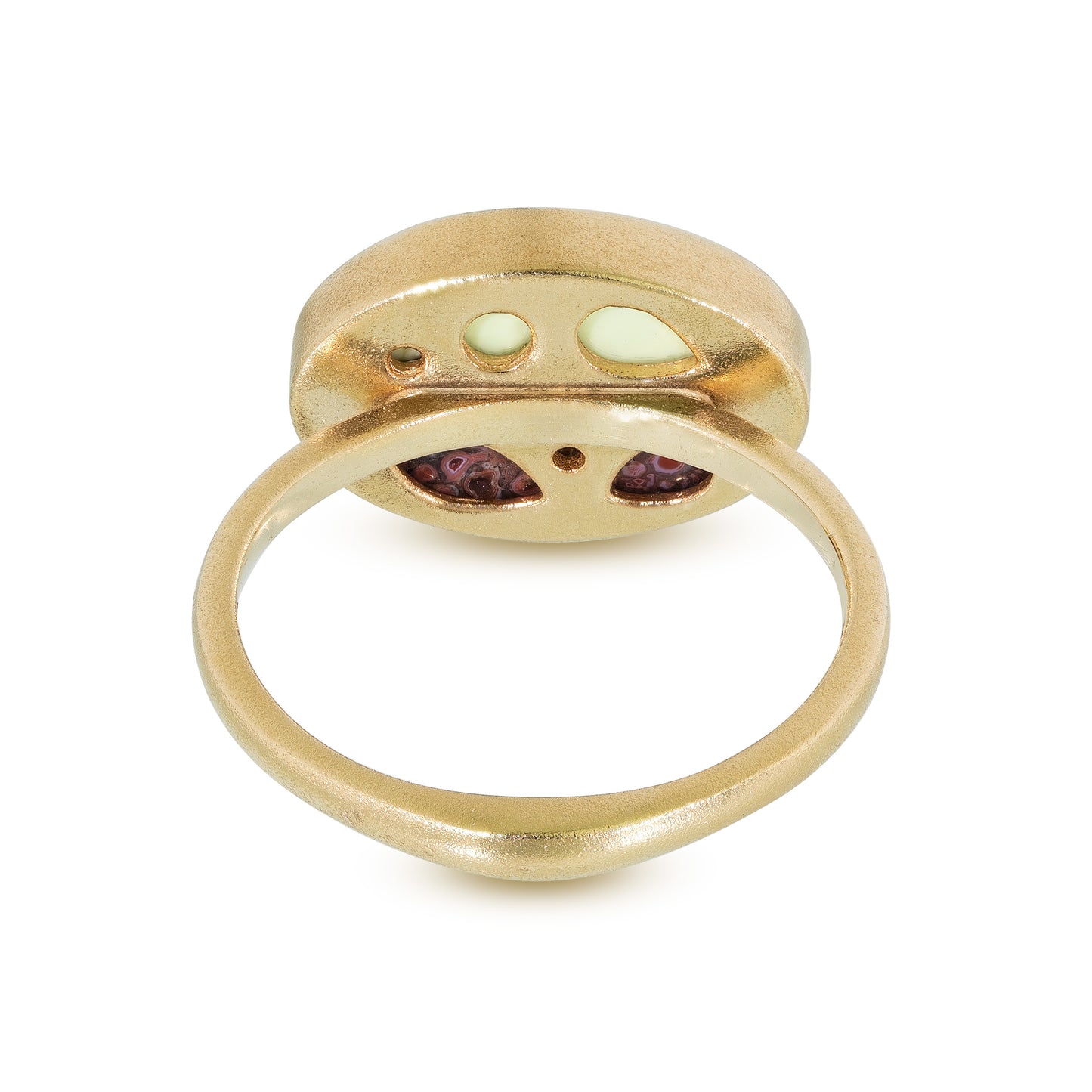 Dinosaur Bone, Chrysoprase and Diamonds Equinox Intarsia Gold Ring