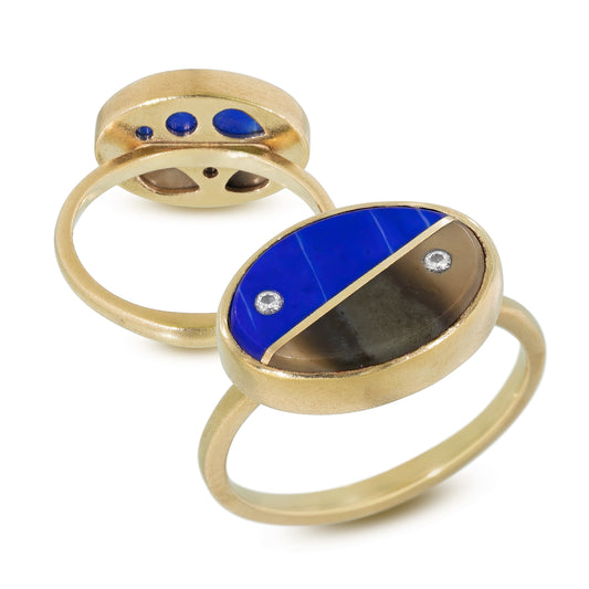 Lapis, Polychrome, and Diamonds Equinox Intarsia Gold Ring