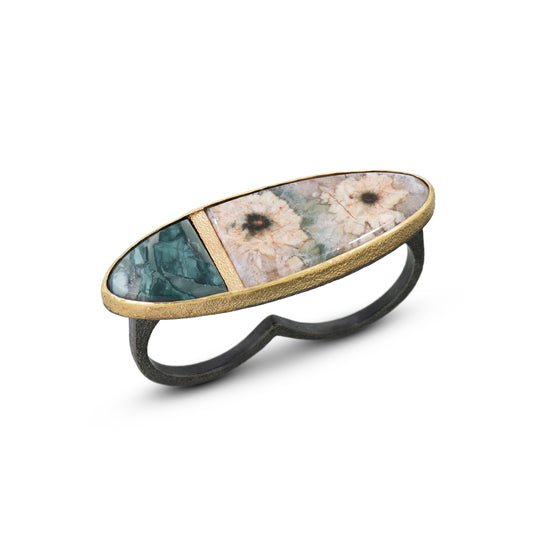 Ocean and Hava Ridge Jasper Gold Inlay Two-finger Ring