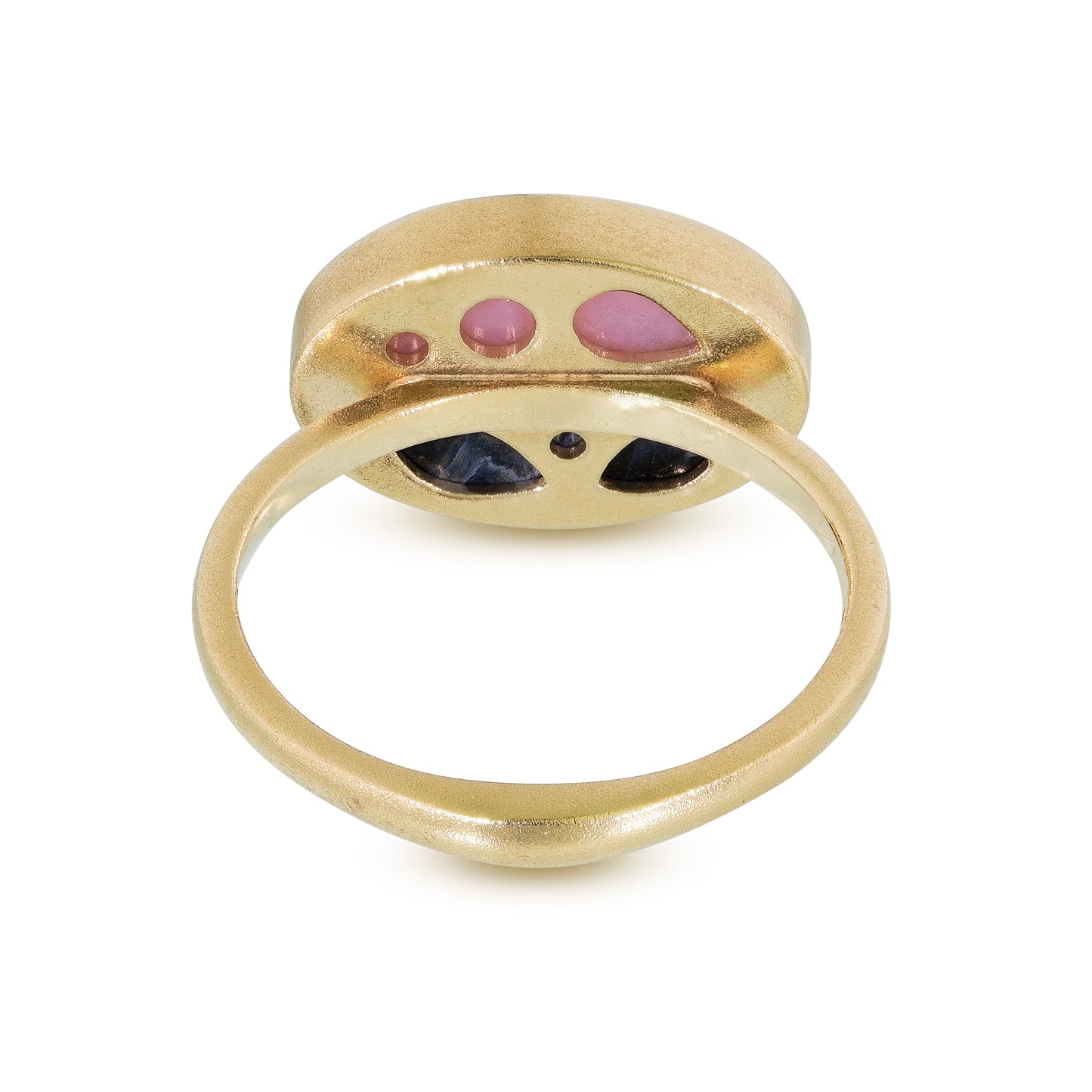 Pietersite, Pink Opal and Diamonds Equinox Intarsia Gold Ring 