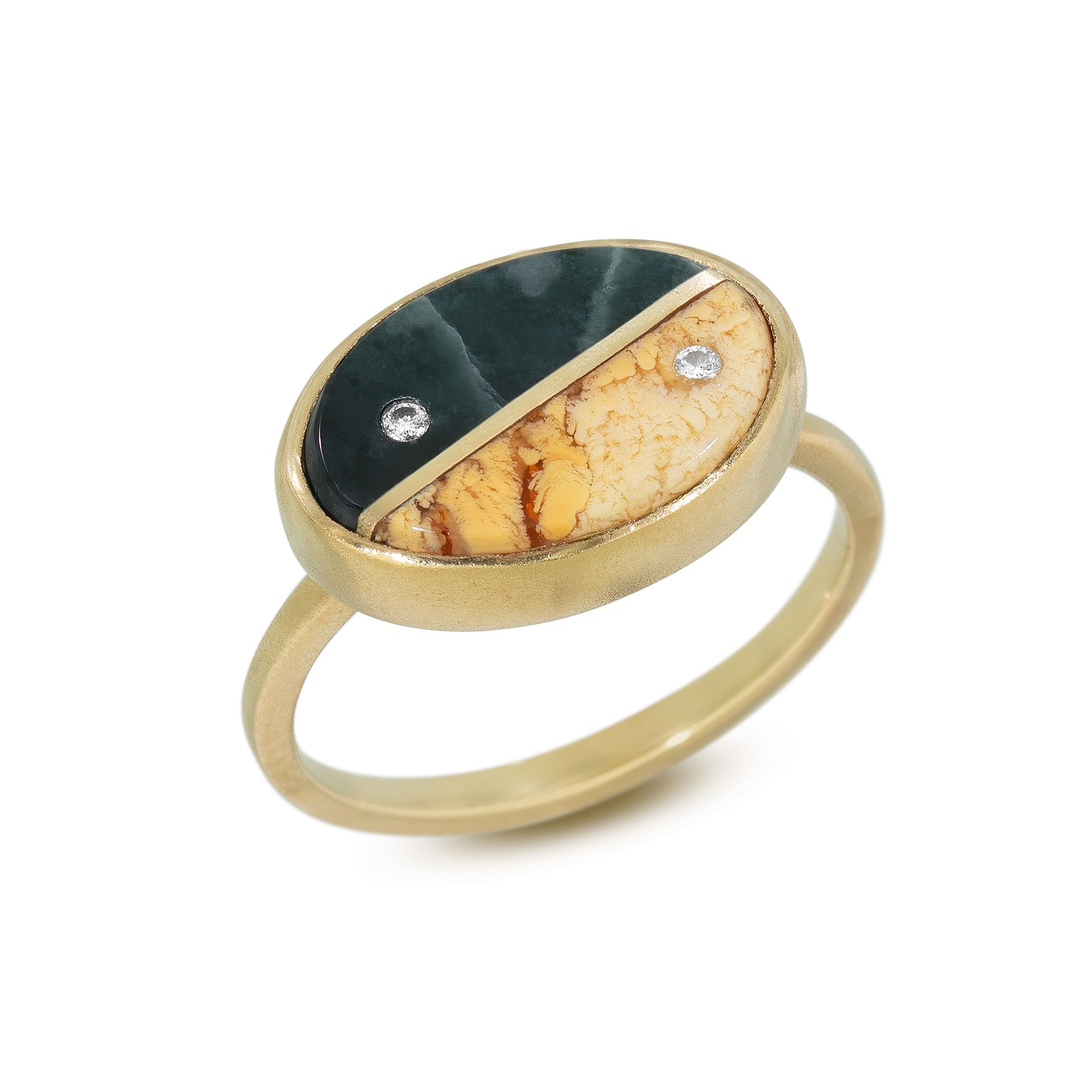 Guatemalan Jade, Agate and Diamonds Equinox Intarsia Gold Ring
