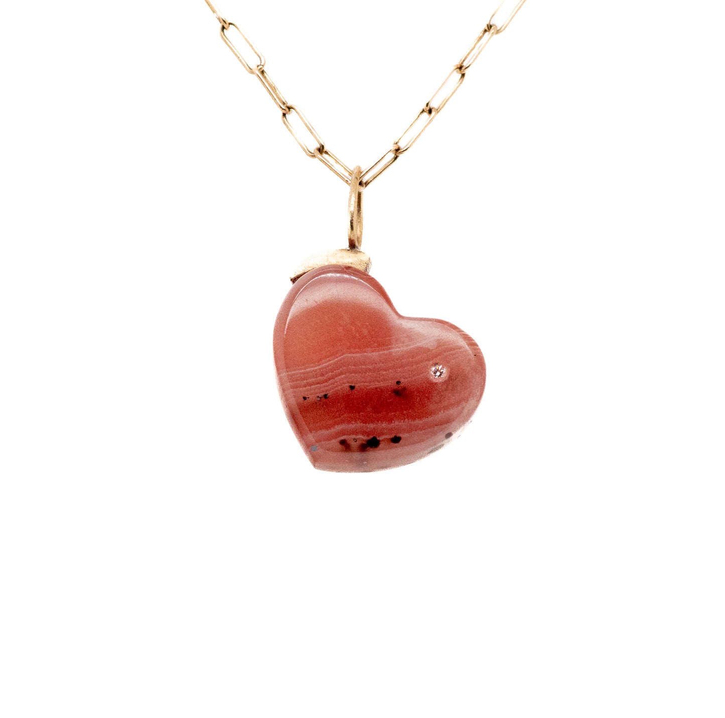 Rhodochrosite and Diamond Gold Heart Charm
