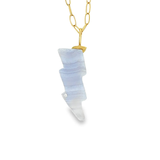 Blue Lace Agate and Diamond Gold Bolt Charm