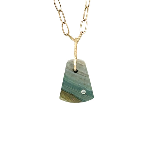 Gary Green Jasper and Diamond Gold Pebble Charm