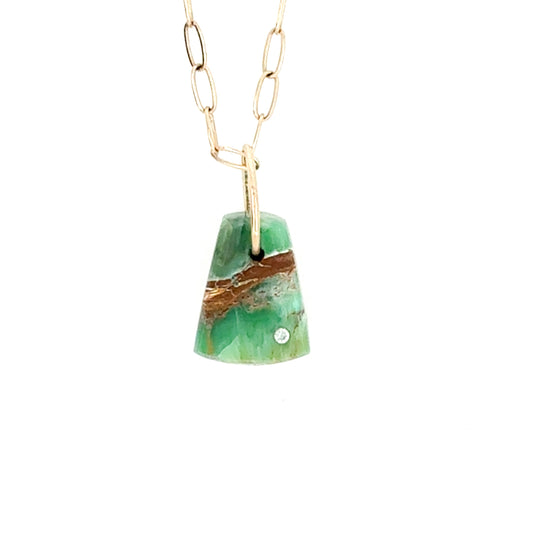 Variscite and Diamond Gold Pebble Charm