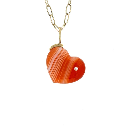 Carnelian and Diamond Gold Heart Charm