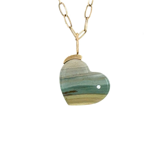 Gary Green Jasper and Diamond Gold Heart Charm