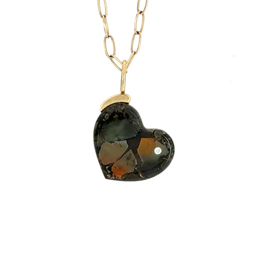 Whiskey Creek Jasper and Diamond Gold Heart Charm
