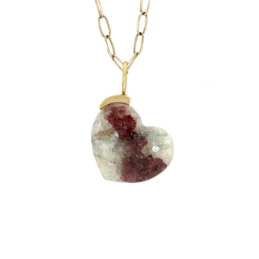 Garnet in Quartz and Diamond Gold Heart Charm
