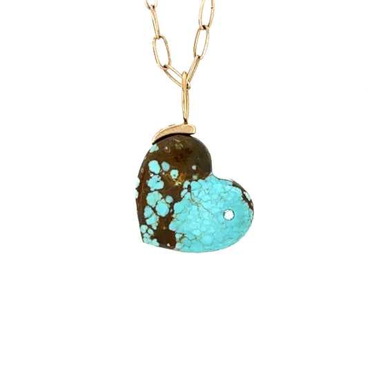 Turquoise with Matrix and Diamond Gold Heart Charm