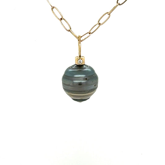 Multi-Ring Grey and Tan Tahitian Pearl and Diamonds Gold Charm