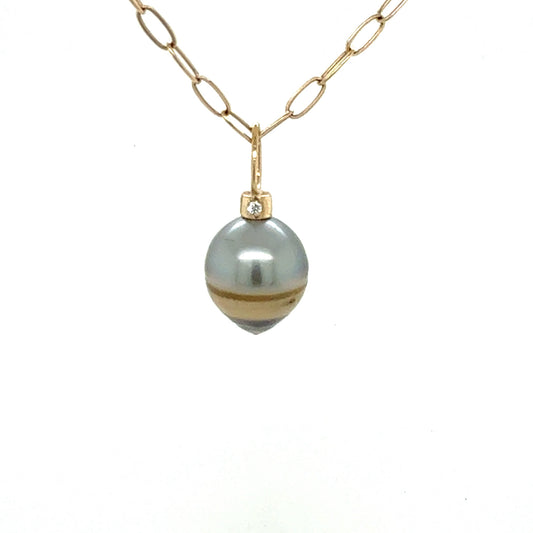 Silver and Creme Tahitian Pearl and Diamonds Gold Charm