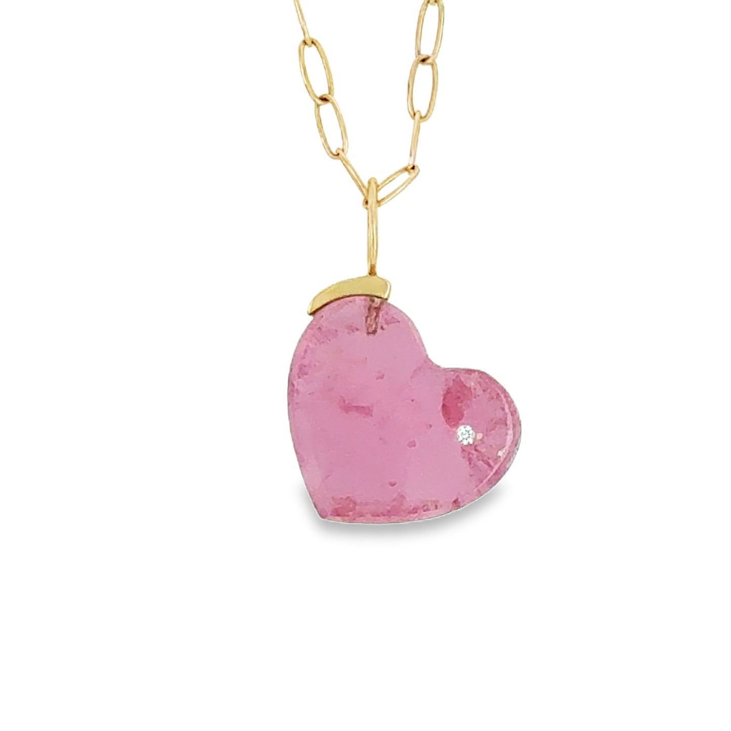 Pink Tourmaline and Diamond Gold Heart Charm