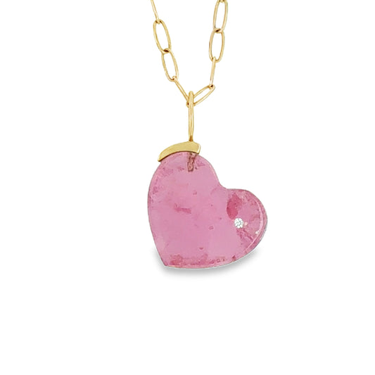 Pink Tourmaline and Diamond Gold Heart Charm