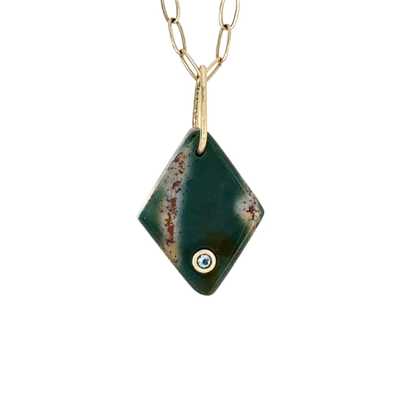 Bloodstone and Aquamarine Gold Diamond Charm