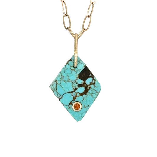 Turquoise and Citrine Gold Diamond Charm