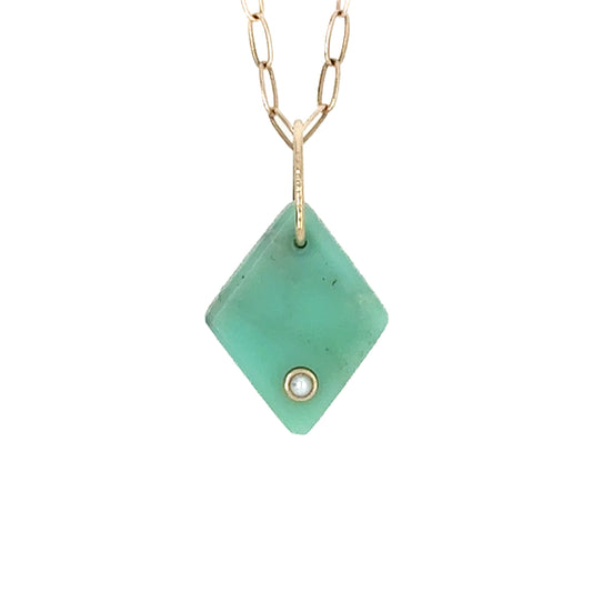 Chrysoprase and Pearl Gold Diamond Charm