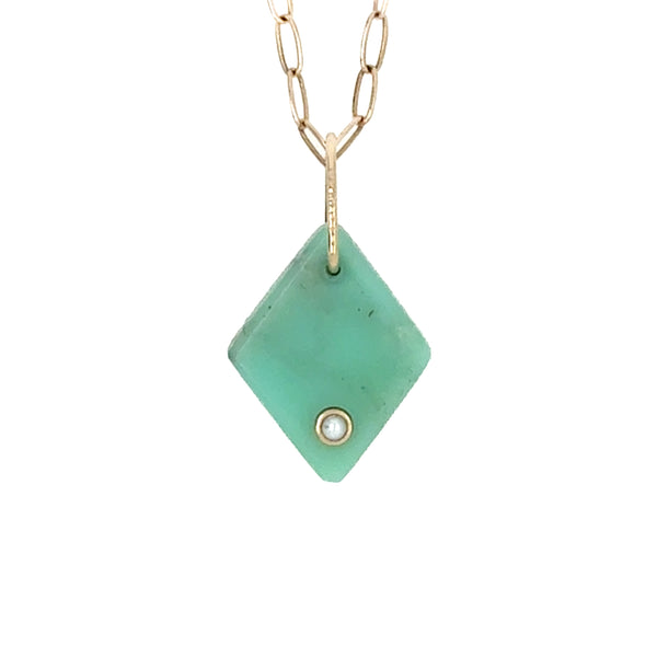 Chrysoprase and Pearl Gold Diamond Charm