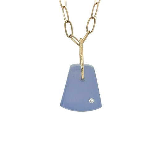 Blue Chalcedony and Diamond Gold Pebble Charm